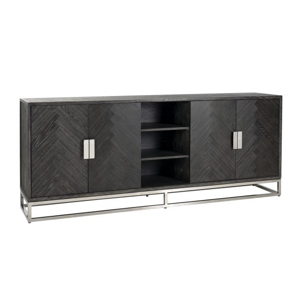 Dressoir Blackbone silver 4-deuren + open vak (Black rustic) Richmond Interiors